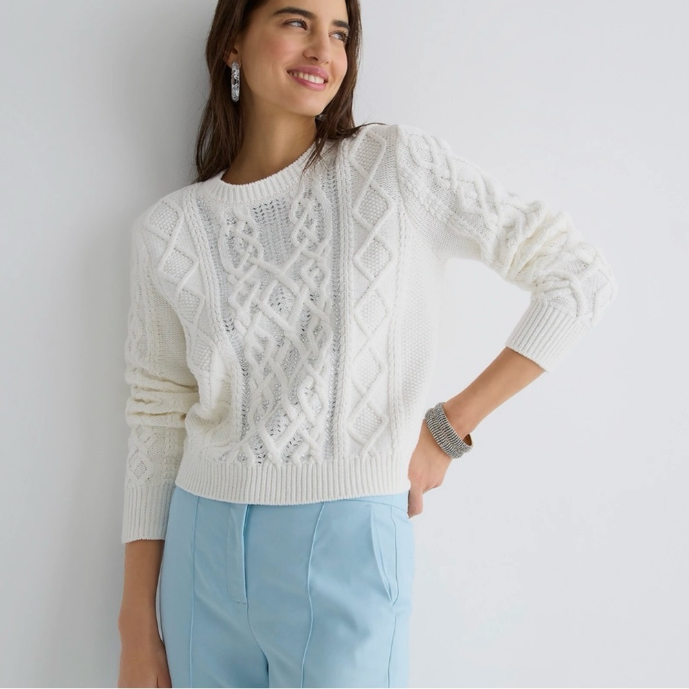 NWT J.Crew cable-knit crewneck sweater with crystals size xs